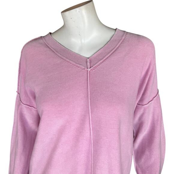 Attitudes by Renee 100% Cotton Sweater with Wash Effect Pastel Lavender Medium - Picture 2 of 14